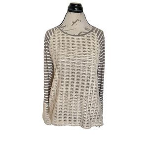 Hem & Thread Womens Blouse Size Large Front Panel Crochet Long Sleeve Striped